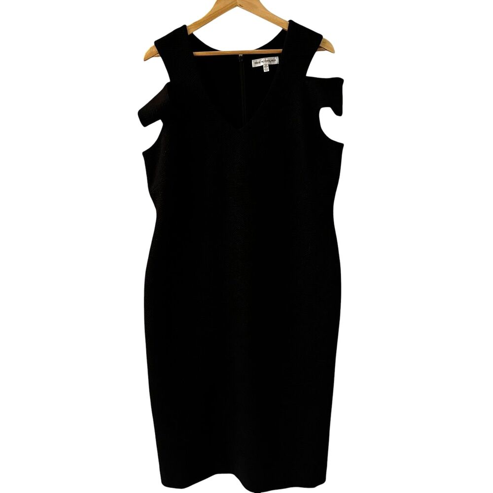 Dress the Population Black Shimmy V-Neck Cold Shoulder Sleeveless Thick Dress 2X